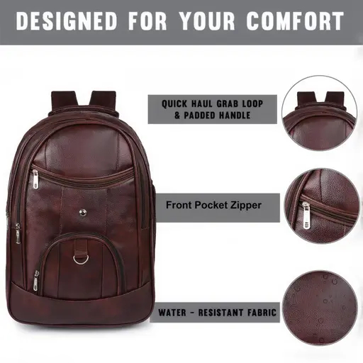 Nia Trends- BROWN VEGAN LEATHER BACKPACK